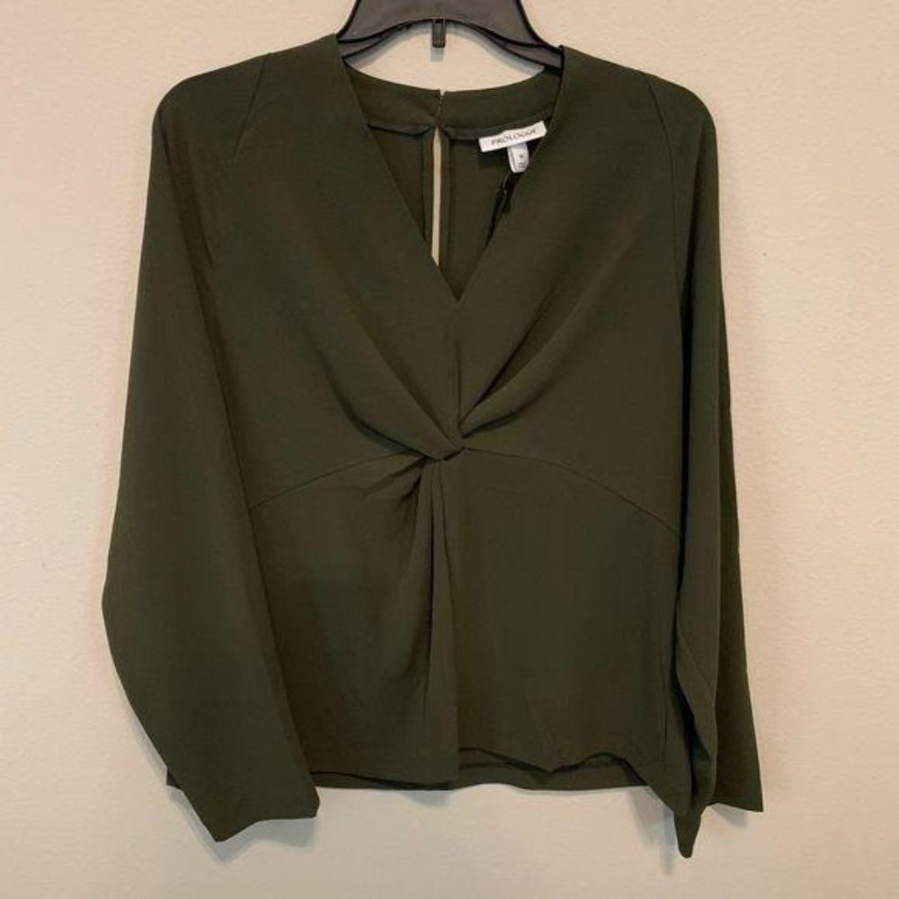 Prologue Olive Green Vneck Long Sleeve Blouse - Picture 4 of 8
